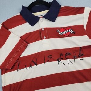 Ricchezza Polo Shirt Mens Small Red White Stripe Rugby Heart Embroidered Love